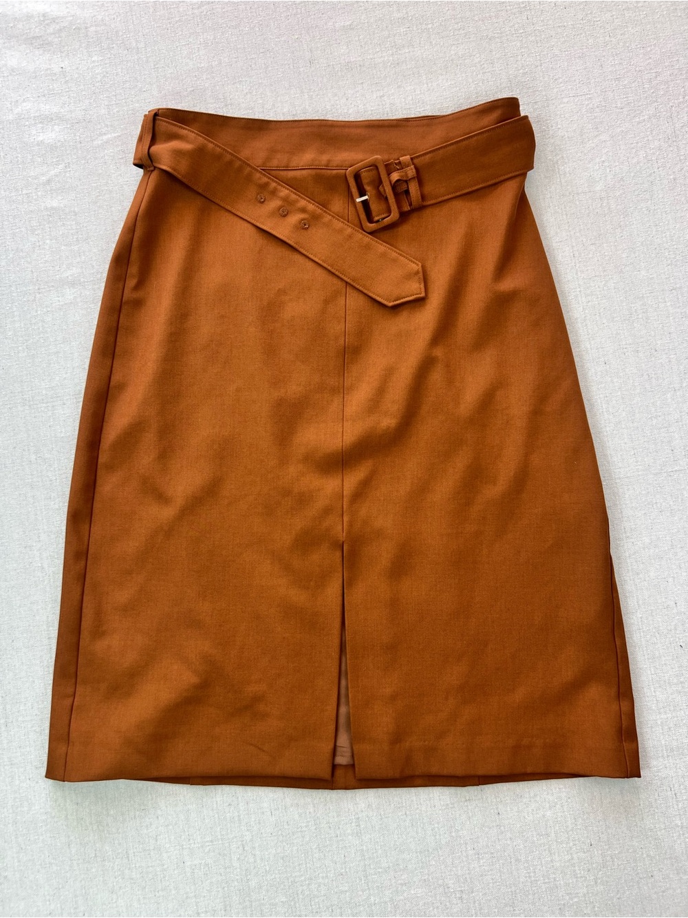 Women's Front Slit Rust Brown Professional Tailored Belted Pencil Skirt Size 2